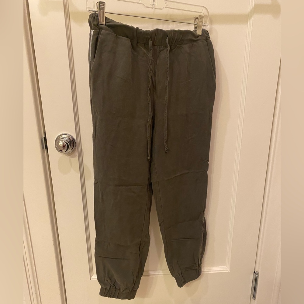 Zara olive jogger pants with silver stripe down leg